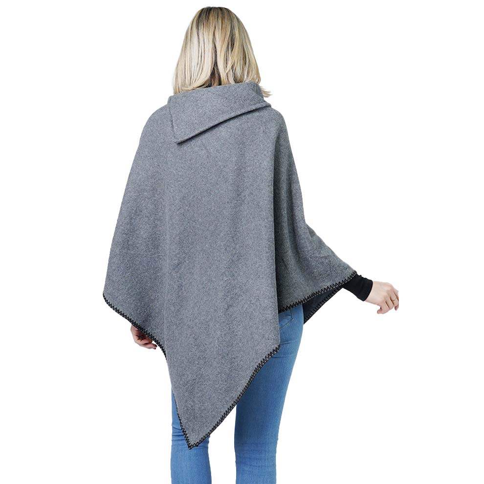 Button Deco Collar Poncho Ruana Wrap - Madeline Love - Flyclothing LLC