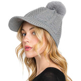Chevron Patterned Faux Fur Pom Pom Knit Cap - Madeline Love - Flyclothing LLC