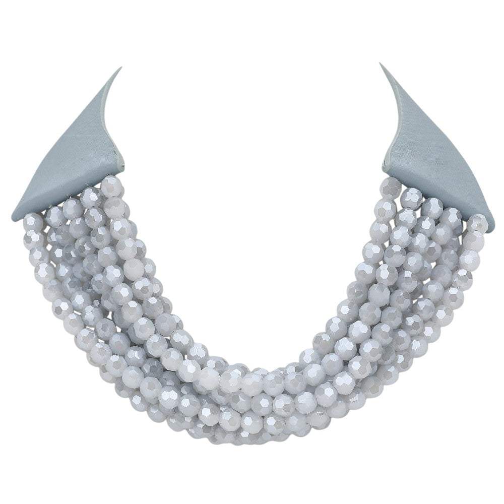 Chunky Acrylic Beaded Multi Layered Faux Leather Necklace - Madeline Love - Flyclothing LLC