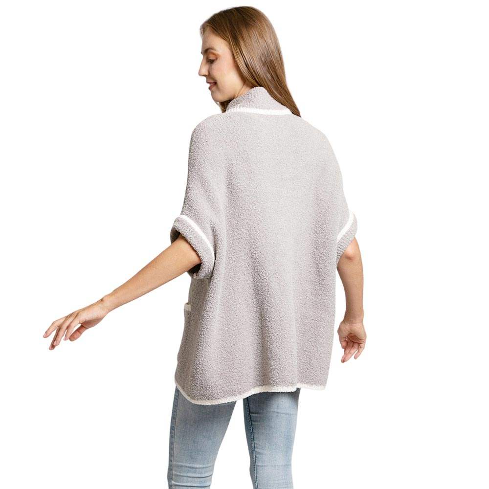 Colored Edge Front Pockets Zipper Cape Ruana Jacket - Madeline Love - Flyclothing LLC