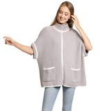 Colored Edge Front Pockets Zipper Cape Ruana Jacket - Madeline Love - Flyclothing LLC