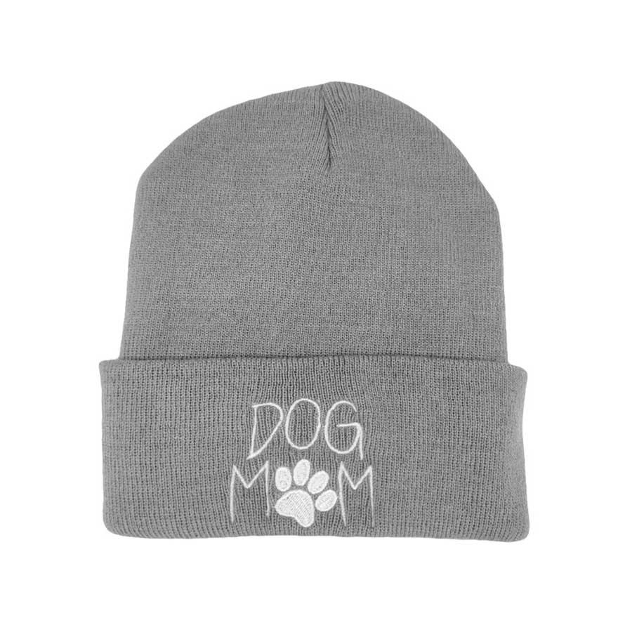 Dog Mom Message Paw Pointed Solid Knit Beanie Hat - Madeline Love - Flyclothing LLC