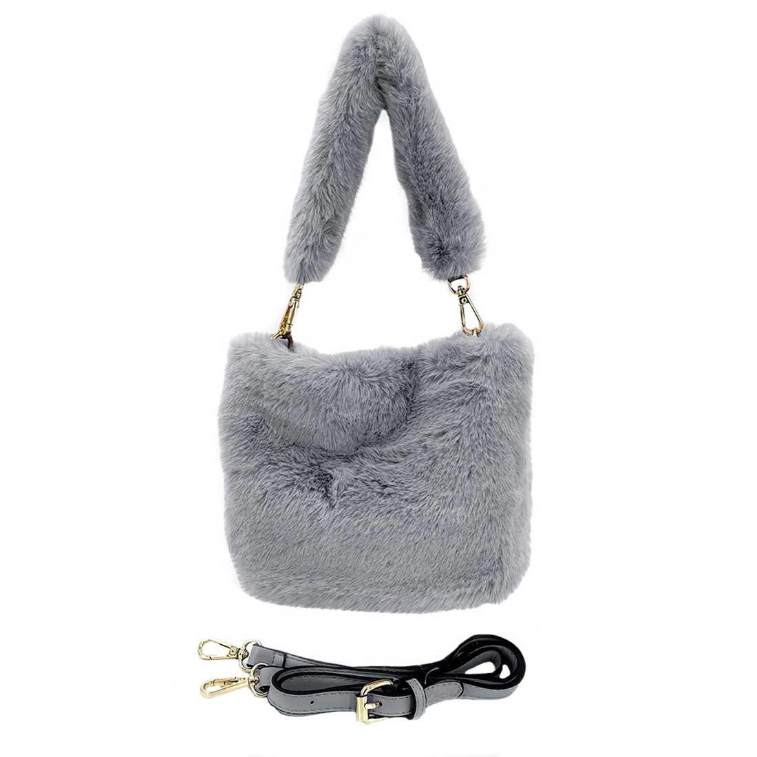 Fashionable Solid Faux Fur Tote Crossbody Bag - Madeline Love - Flyclothing LLC