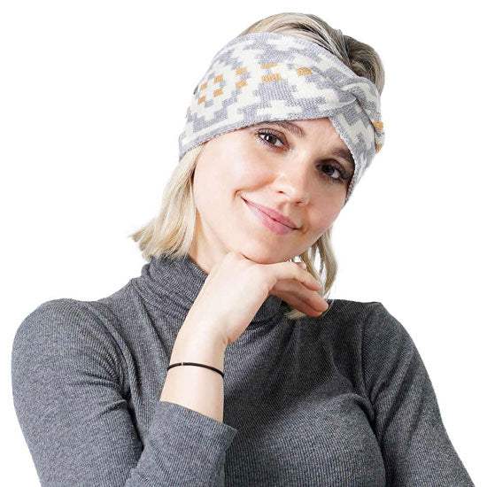 Western Pattern Knit Headband Earwarmer Earmuff - Madeline Love - Flyclothing LLC