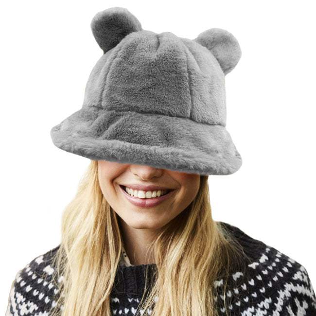 Faux Fur Bear Ear Bucket Hat - Madeline Love - Flyclothing LLC