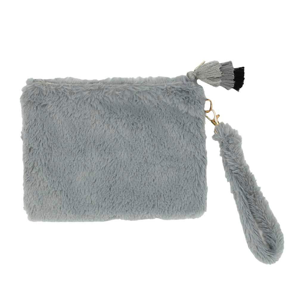Faux Fur Tassel Pouch With Wristlet - Madeline Love - Flyclothing LLC