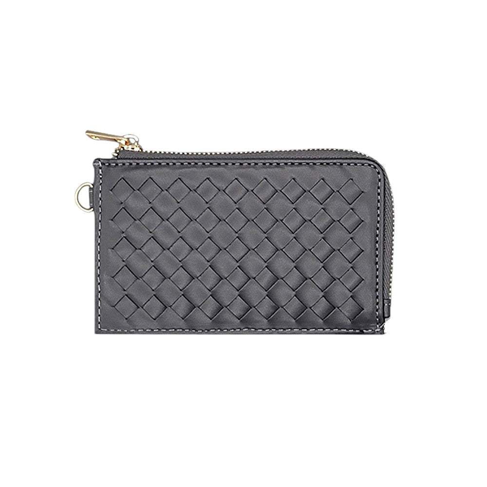 Faux Leather Basket Weave Flat Card Holder Wallet with Wristlet - Madeline Love - Flyclothing LLC