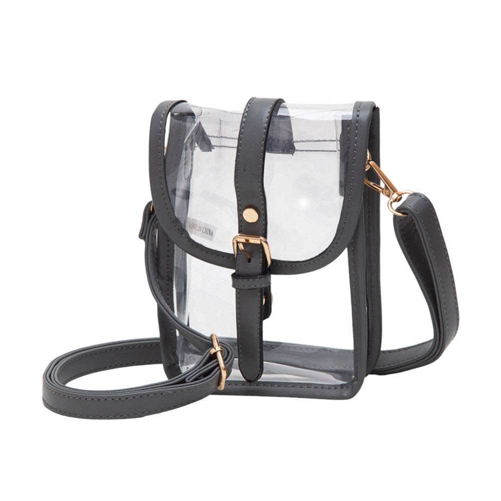 Faux Leather Belt Buckle Pointed Transparent Crossbody Bag - Madeline Love - Flyclothing LLC