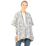 Floral Pattern Wool Blended Winter Kimono Poncho - Madeline Love - Flyclothing LLC