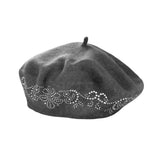 Flower Bling Studded Beret Hat - Madeline Love - Flyclothing LLC