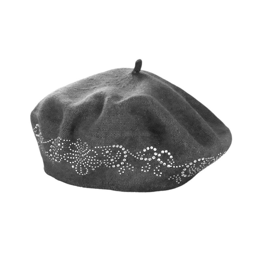 Flower Bling Studded Beret Hat - Madeline Love - Flyclothing LLC
