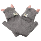 Fuzzy Reindeer Ear Fingerless Flap Winter Gloves - Madeline Love - Flyclothing LLC