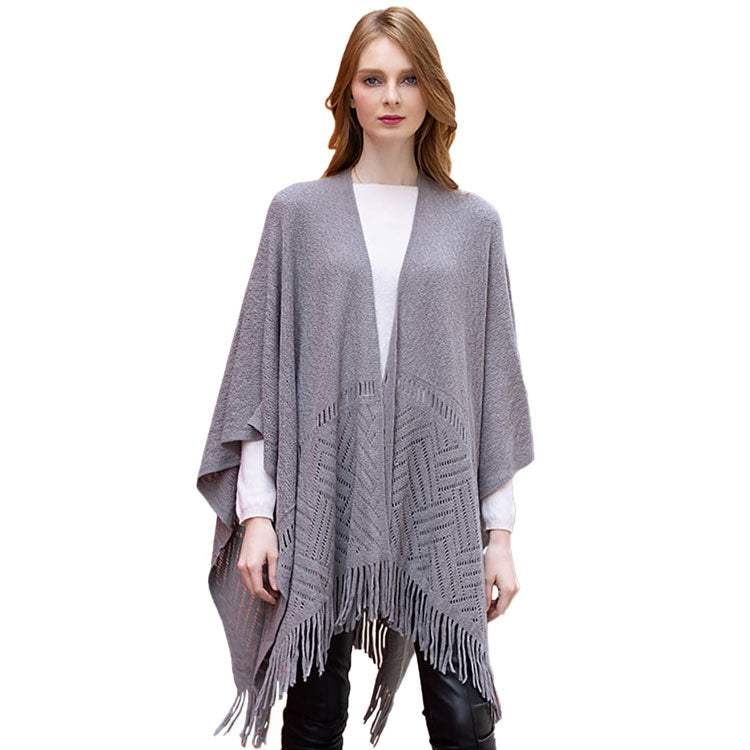 Geometry Open Knit Ruana With Fringe - Madeline Love - Flyclothing LLC