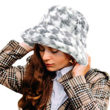 Houndstooth Patterned Faux Fur Bucket Hat - Madeline Love - Flyclothing LLC