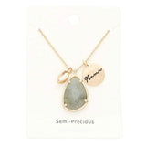 Mama Metal Disc Teardrop Semi Precious Pendant Necklace - Madeline Love - Flyclothing LLC