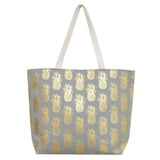 Metallic Pineapple Patterned Beach Tote Bag - Madeline Love - Flyclothing LLC