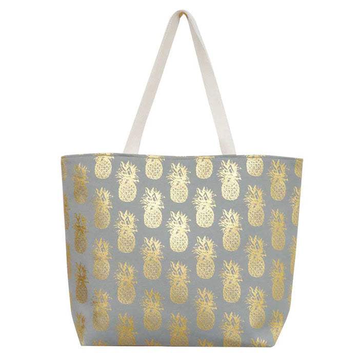 Metallic Pineapple Patterned Beach Tote Bag - Madeline Love - Flyclothing LLC