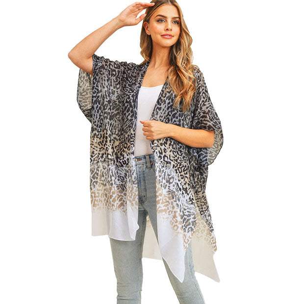 Multi Color Leopard Patterned Cover Up Kimono Poncho - Madeline Love - Flyclothing LLC
