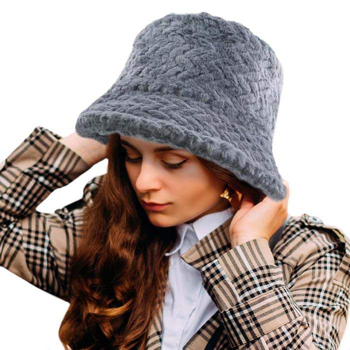 Patterned Faux Fur Solid Bucket Hat - Madeline Love - Flyclothing LLC