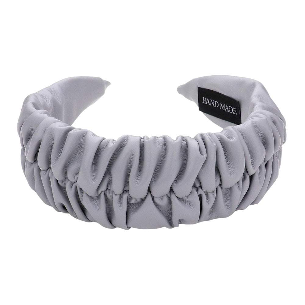 Pleated Solid Faux Leather Headband - Madeline Love - Flyclothing LLC