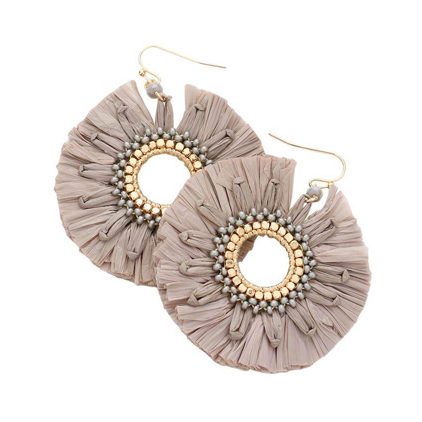 Raffia Trimmed Open Circle Dangle Earrings - Madeline Love - Flyclothing LLC