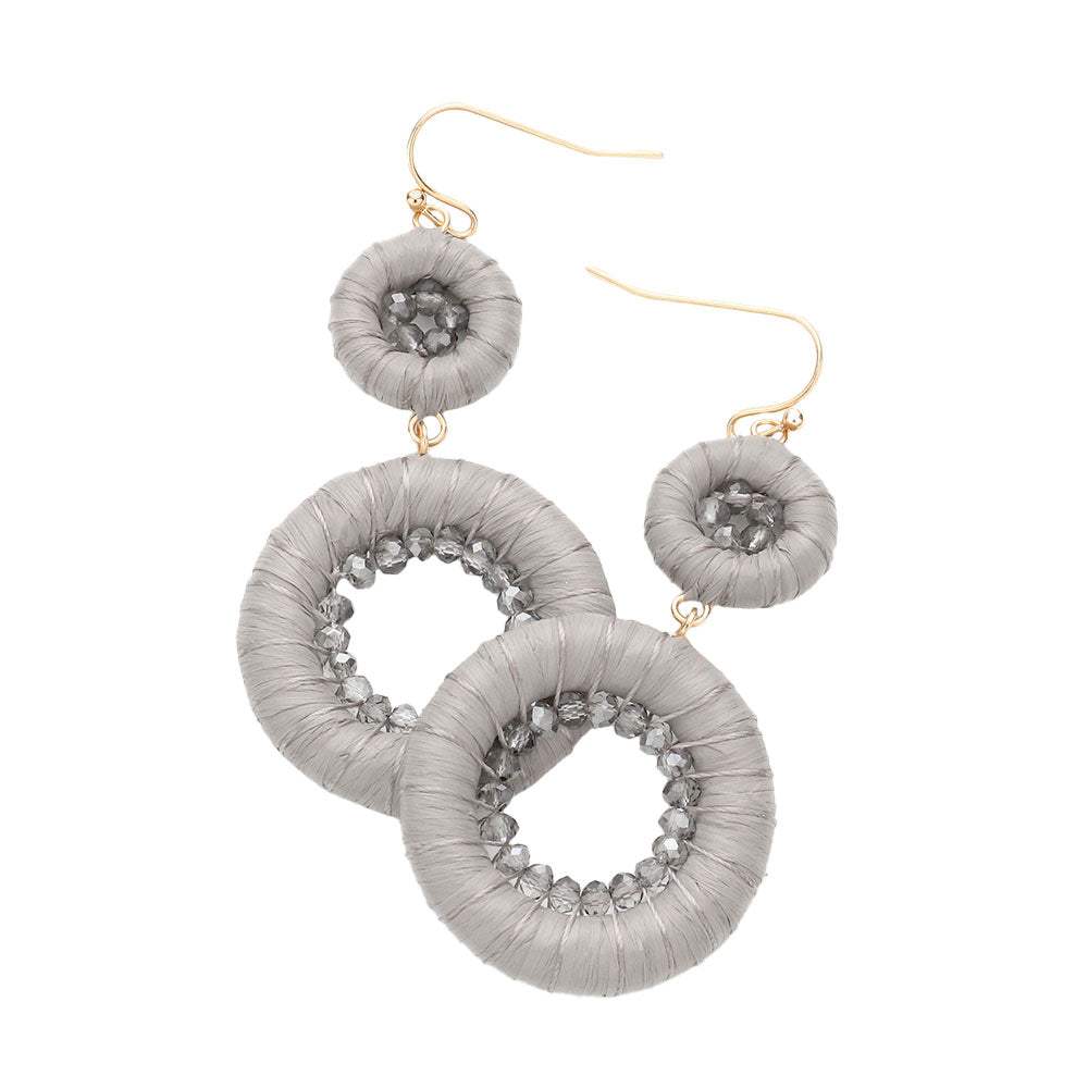Raffia Wrapped Faceted Bead Embellished Dangle Earrings - Madeline Love - Flyclothing LLC