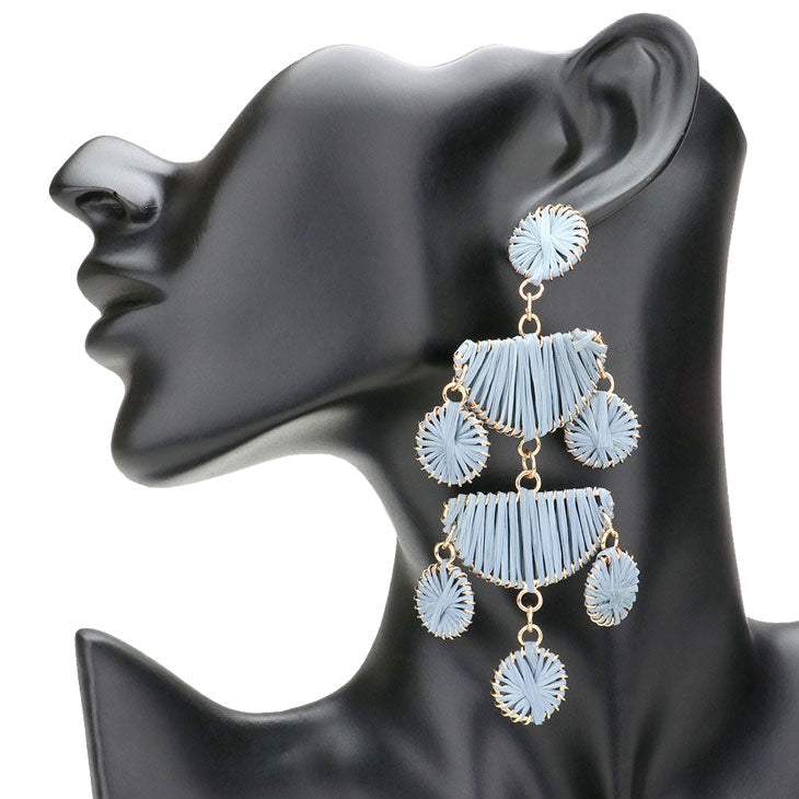 Raffia Wrapped Geometric Metal Link Dangle Earrings - Madeline Love - Flyclothing LLC