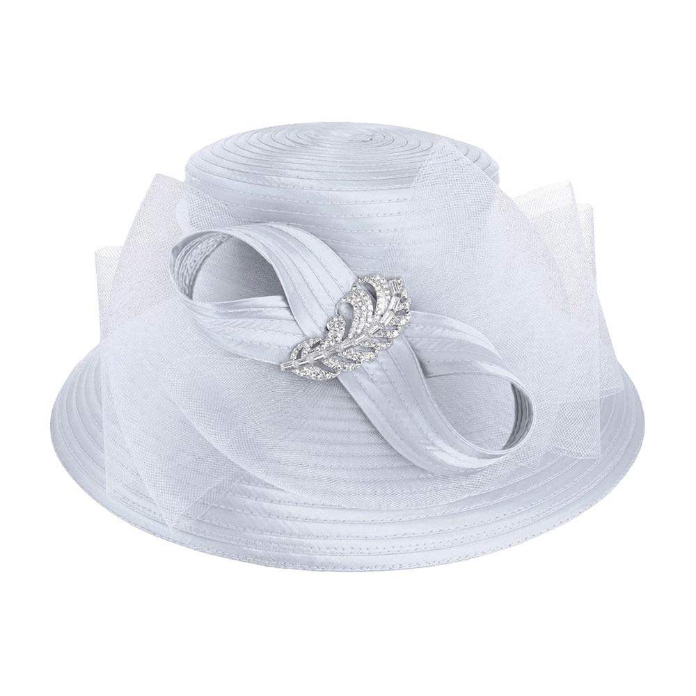 Rhinestone Embellished Feather Accented Mesh Bow Dressy Hat - Madeline Love - Flyclothing LLC