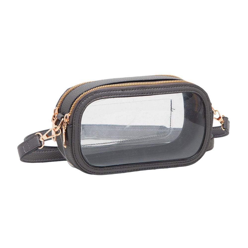 Solid Faux Leather Transparent Rectangle Crossbody Bag - Madeline Love - Flyclothing LLC