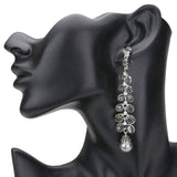 Stone Embellished Leaf Pearl Link Dangle Evening Earrings - Madeline Love - Flyclothing LLC