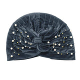Stone Pearl Detailed Pleated Turban Beanie Hat - Madeline Love - Flyclothing LLC