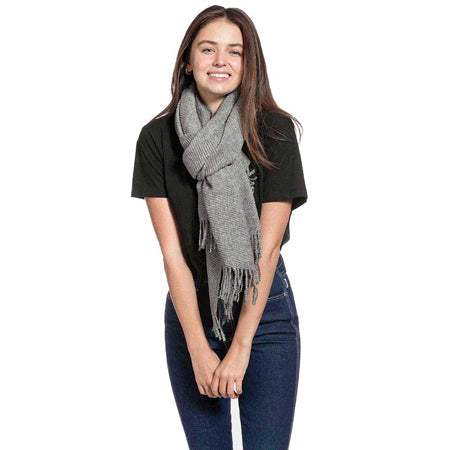 Striped Pattern Wool Mix Fringe Scarf - Madeline Love - Flyclothing LLC