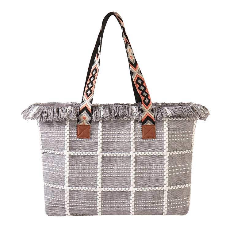 Top Fringe Pointed Check Patterned Tote Bag - Madeline Love - Flyclothing LLC
