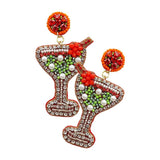 Felt Back Martini Rhinestone Pearl Beads Dangle Earrings - Madeline Love - Flyclothing LLC