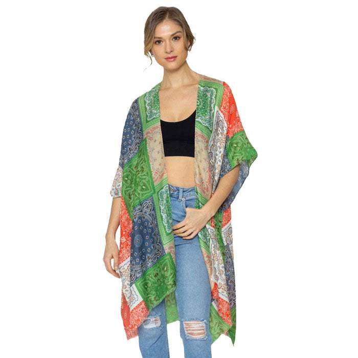Paisley Bandana Patterned Cover Up Kimono Poncho - Madeline Love - Flyclothing LLC
