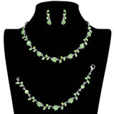 3PCS Flower Leaf Cluster Rhinestone Necklace Jewelry Set - Madeline Love - Flyclothing LLC