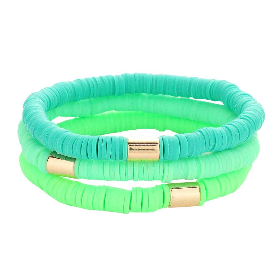 3PCS Metal Cylinder Heishi Beaded Stretch Bracelets - Madeline Love - Flyclothing LLC
