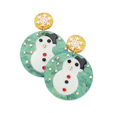 Acetate Christmas Snowman Accented Circle Dangle Earrings - Madeline Love - Flyclothing LLC