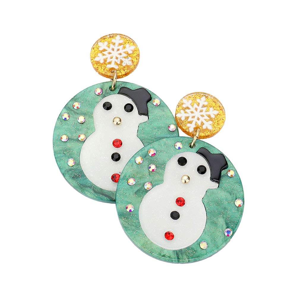 Acetate Christmas Snowman Accented Circle Dangle Earrings - Madeline Love - Flyclothing LLC