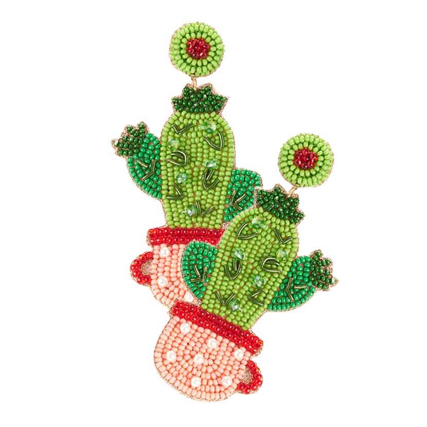 Beaded Cactus Dangle Earrings - Madeline Love - Flyclothing LLC