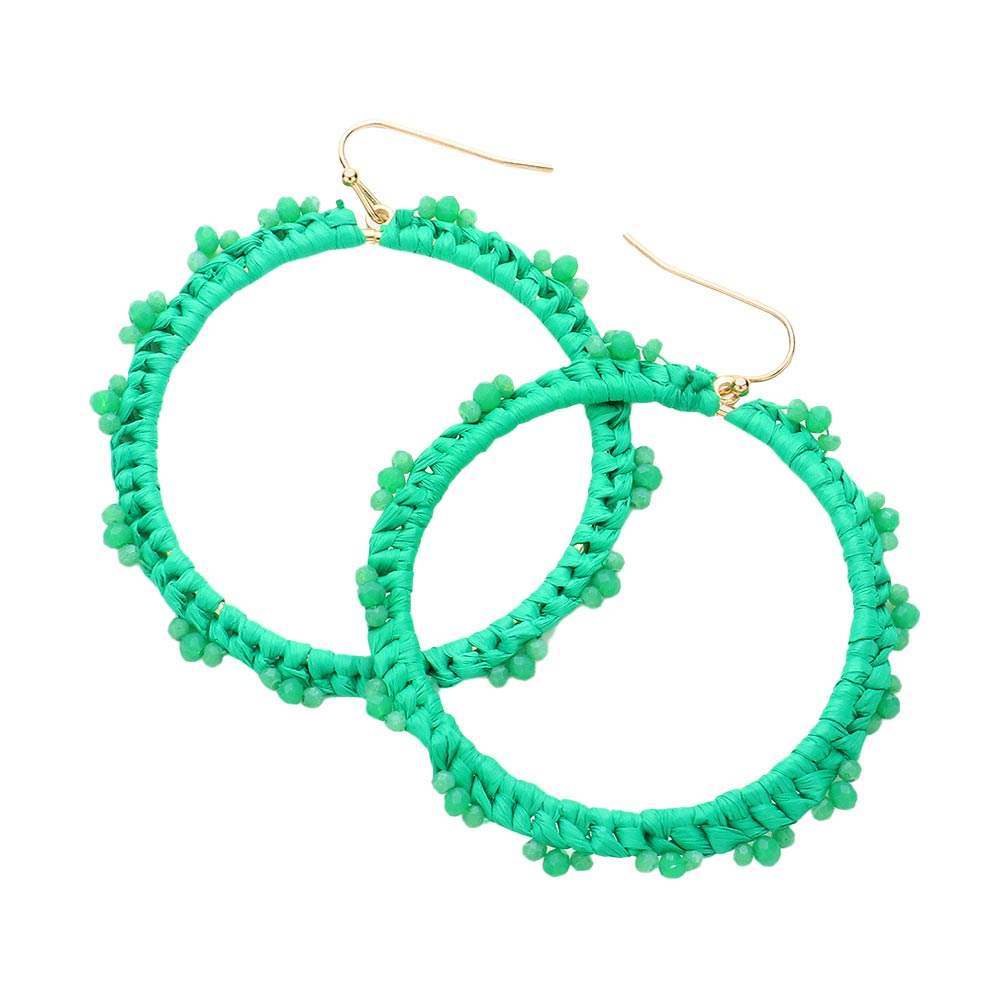 Beaded Pointed Raffia Wrapped Open Circle Dangle Earrings - Madeline Love - Flyclothing LLC