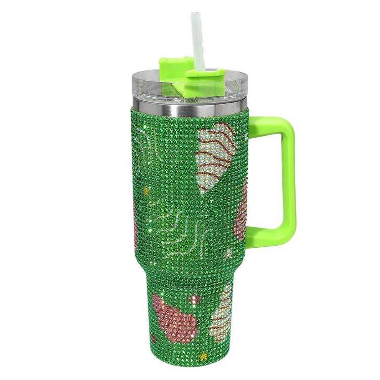 Bling Studded Christmas Tree 40oz Stainless Steel Tumbler with Handle - Madeline Love - Flyclothing LLC