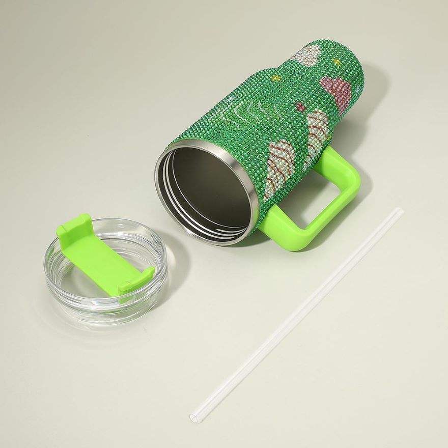 Bling Studded Christmas Tree 40oz Stainless Steel Tumbler with Handle - Madeline Love - Flyclothing LLC