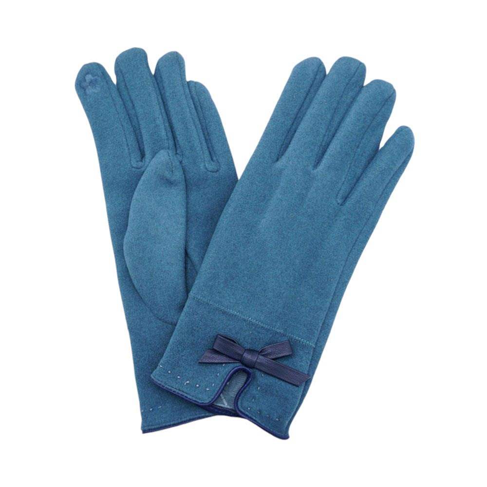 Bow Pointed Faux Suede Smart Touch Gloves - Madeline Love - Flyclothing LLC