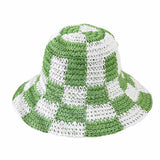 Checkerboard Patterned Straw Bucket Hat - Madeline Love - Flyclothing LLC