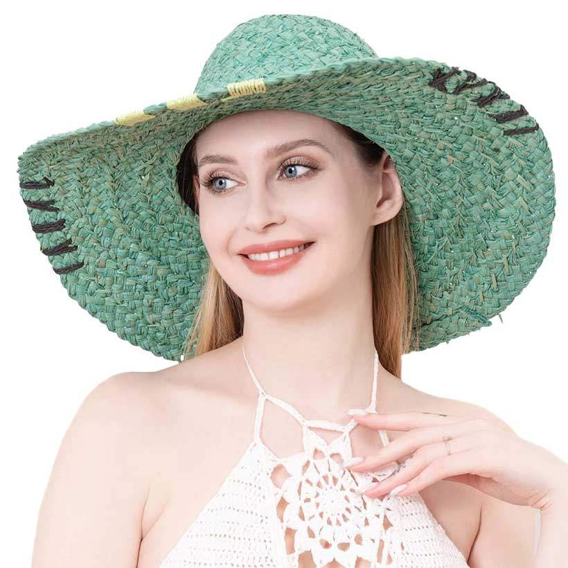 Color Edged Straw Floppy Sun Hat - Madeline Love - Flyclothing LLC