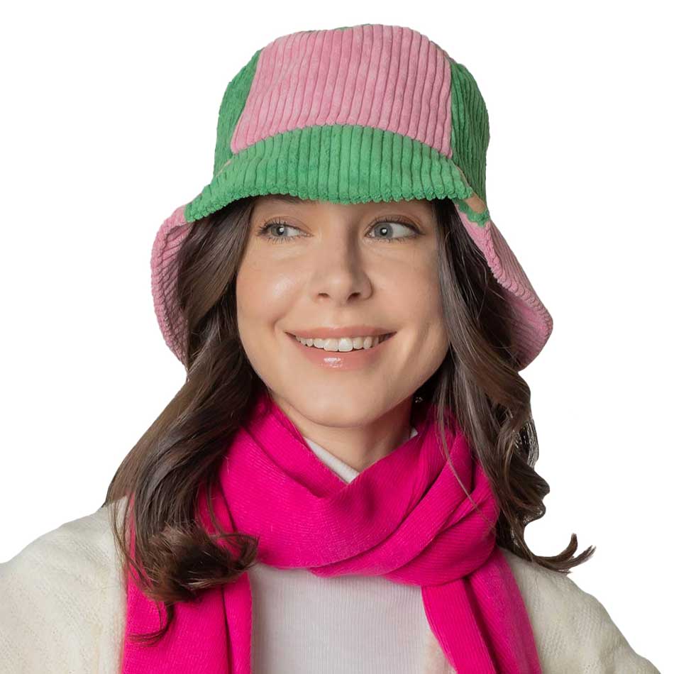 Colorblock Corduroy Bucket Hat - Madeline Love - Flyclothing LLC