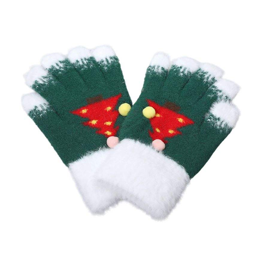 Cozy Fuzzy Pom Pom Christmas Tree Accent Winter Gloves - Madeline Love - Flyclothing LLC