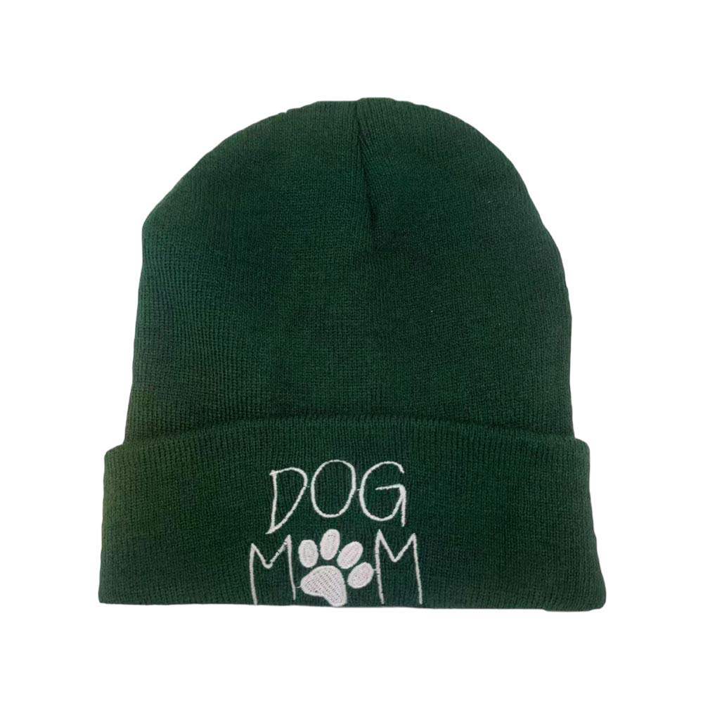Dog Mom Message Paw Pointed Solid Knit Beanie Hat - Madeline Love - Flyclothing LLC