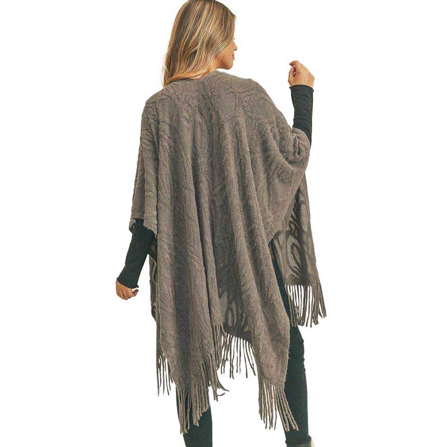 Embossed Pattern Tassel Ruana - Madeline Love - Flyclothing LLC